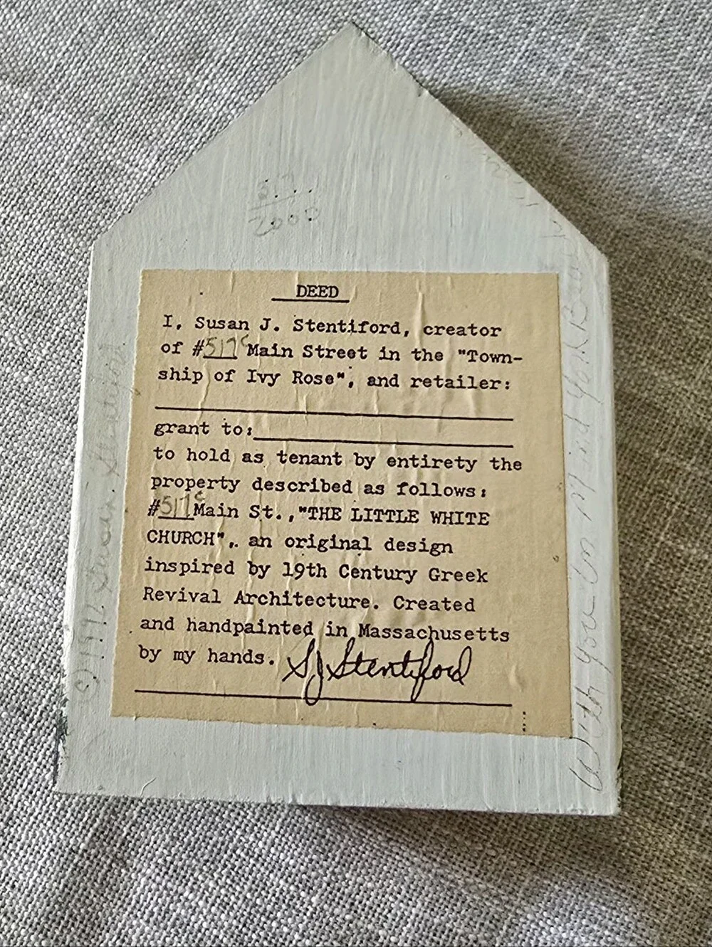 Vintage Susan J Stentiford Little White Church Wood Shelf Sitter Signed Decor